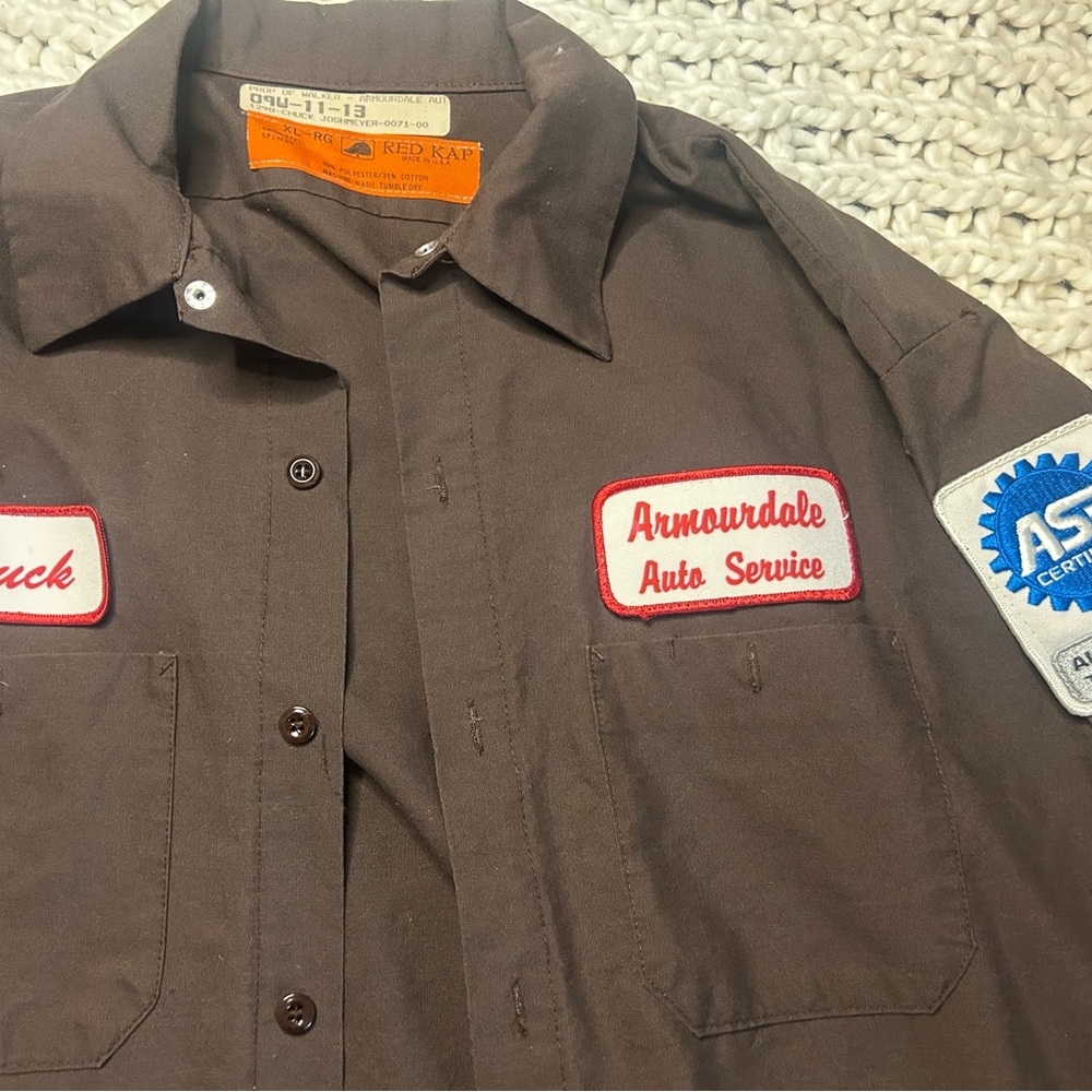 Brown Work Shirt with Patches retro grunge hip. XL